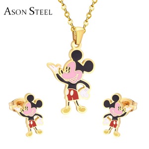 Fashion Stainless steel children 24k gold jewelry sets Mickey Mouse ...