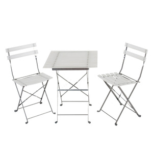 white plastic table and chairs