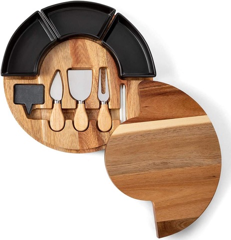 Round Cheese Board And Knives Set Acacia Wood Bowl Wooden Charcuterie Boards For Cutting Meat Cheeses Wholesale Kitchen Knives Accessories Products On Tradees Com